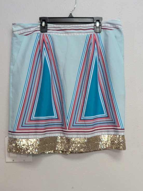 Isani Dresses & Skirts - Isani Anthropologie Light Blue Geometric Triangle Skirt with Gold Sequin Hem